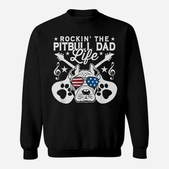 Mens Rockin The Pitbull Dad Life Dog Lover Guitar Musician Sweatshirt | Crazezy
