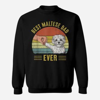 Mens Vintage Best Maltese Dog Dad Ever Fist Bump Funny Dog Lover Sweatshirt | Crazezy