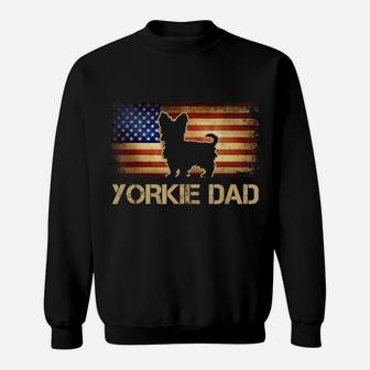 Mens Yorkie Dad Vintage American Flag Patriotic Yorkshire Terrier Sweatshirt | Crazezy