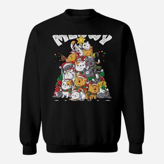 Meowy Catmas Cat Christmas Tree Xmas Kids Girls Boys Gifts Sweatshirt | Crazezy