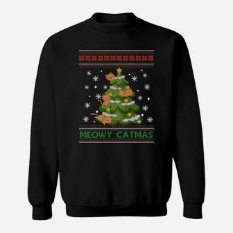 Meowy Catmas Christmas Tree Merry Xmas Cat Lovers Sweatshirt Sweatshirt | Crazezy DE