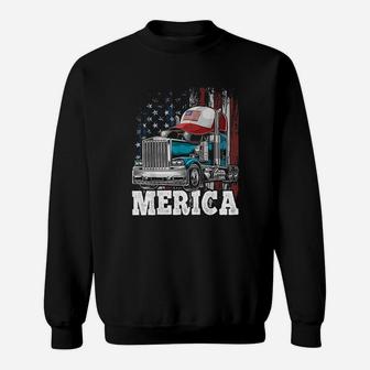 Merica Trucker American Flag Trucker Hat Sweatshirt | Crazezy