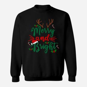 Merry And Bright Christmas Lights Reindeer Funny Gifts Xmas Sweatshirt | Crazezy CA