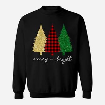 Merry And Bright Red Gold Green Christmas Trees Sweatshirt | Crazezy
