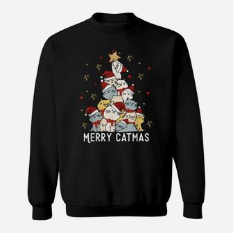 Merry Catmas Christmas Tree Winter Cats Santa Cat Lover Cute Sweatshirt | Crazezy