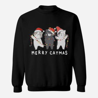 Merry Catmas Meowy Cutes Three Cat Santa Hat Christmas Sweatshirt Sweatshirt | Crazezy UK