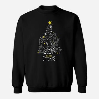 Merry Catsmas Tree Funny Xmas Christmas Gifts Cat Lovers Sweatshirt | Crazezy