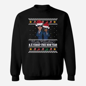 Merry Christmas & A Trump-Free New Year Ugly Xmas Sweater Sweatshirt Sweatshirt | Crazezy