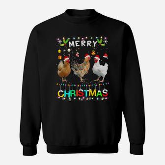 Merry Christmas Chicken Shirt Santa Hat Lights Xmas Funny Sweatshirt | Crazezy UK