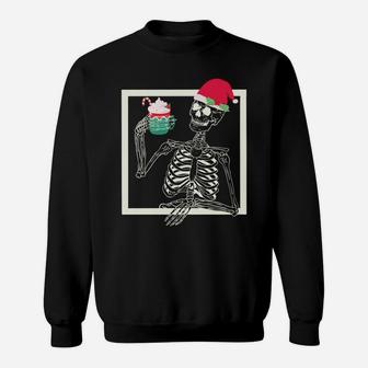 Merry Christmas Funny Santa Hat Christmas Drink Skeleton Sweatshirt Sweatshirt | Crazezy AU
