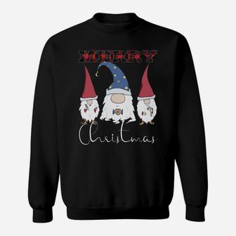 Merry Christmas - Gnomes & Coffee Lover Red Plaid Christmas Sweatshirt Sweatshirt | Crazezy