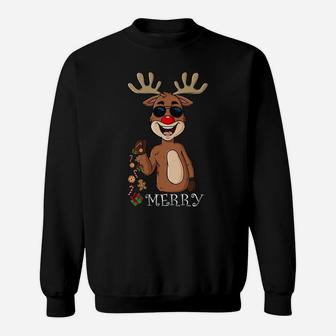 Merry Christmas Reindeer Funny Family Pajamas Xmas Sweatshirt Sweatshirt | Crazezy