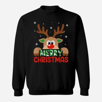 Merry Christmas Reindeer Leopard Buffalo Red Plaid Xmas Gift Sweatshirt | Crazezy UK