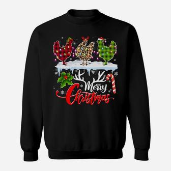 Merry Christmas Three Chicken Buffalo Leopard Red Plaid Sweatshirt | Crazezy