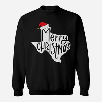 Merry Christmas Y'all Texas State Map Funny Santa Hat Sweatshirt | Crazezy AU