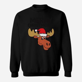 Merry Christmoose Funny Moose Christmas Hat Moose Sweatshirt | Crazezy