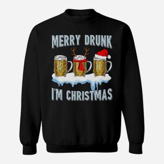 Merry Drunk I'm Christmas Funny Beer Xmas Santa Reindeer Sweatshirt | Crazezy