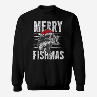 Merry Fishmas Funny Christmas Fishing Distressed Gift Sweatshirt | Crazezy