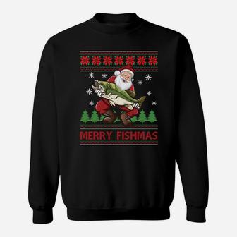 Merry Fishmas Santa Fishing Ugly Christmas Sweater Style Sweatshirt Sweatshirt | Crazezy