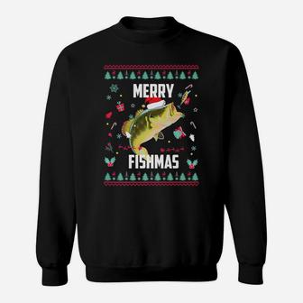 Merry Fishmas Ugly Christmas Bass Santa Hat Christmas Pajama Sweatshirt | Crazezy