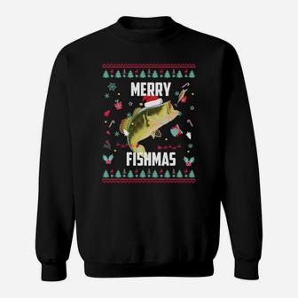 Merry Fishmas Ugly Christmas Bass Santa Hat Christmas Pajama Sweatshirt Sweatshirt | Crazezy