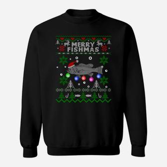 Merry Fishmas Ugly Christmas Fishing Gifts Large Mouth Bass Sweatshirt Sweatshirt | Crazezy CA