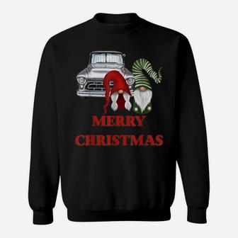 Merry Gnome Couple Old Pickup Truck Christmas Hotrod Holiday Sweatshirt | Crazezy