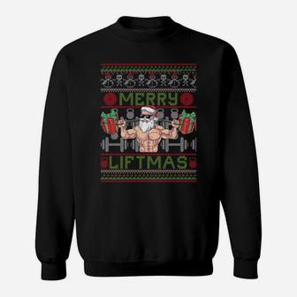 Merry Liftmas Fitness Xmas Santa Ugly Christmas Bodybuilder Sweatshirt Sweatshirt | Crazezy