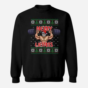Merry Liftmas Ugly Christmas Sweater Santa Claus Gym Workout Sweatshirt Sweatshirt | Crazezy