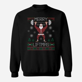 Merry Liftmas Ugly Christmas Sweater Santa Claus Gym Workout Sweatshirt Sweatshirt | Crazezy