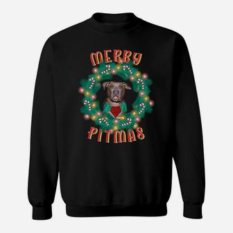 Merry Pitmas Pitbull Dog Christmas Candy Canes Glow Wreath Sweatshirt Sweatshirt | Crazezy CA