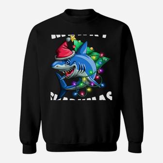 Merry Sharkmas Funny Santa Shark Ugly Christmas Xmas Lights Sweatshirt | Crazezy