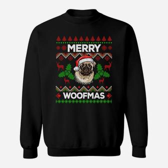 Merry Woofmas Ugly Sweater Christmas Pug Lover Gift Sweatshirt Sweatshirt | Crazezy