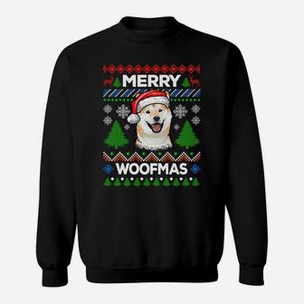 Merry Woofmas Ugly Sweater Christmas Shiba Inu Lover Gift Sweatshirt Sweatshirt | Crazezy