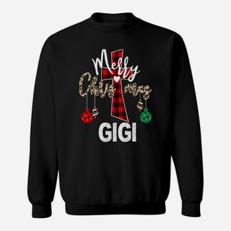 Merry Xmas Gigi God Cross Christian Buffalo Plaid & Leopard Sweatshirt Sweatshirt | Crazezy