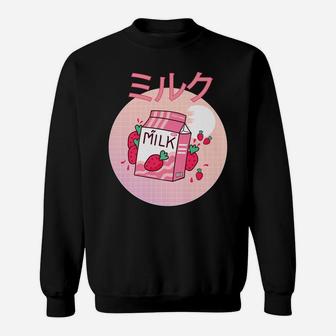 Milk Shake Carton Funny Japanese Kawaii Strawberry Retro 90S Sweatshirt | Crazezy DE