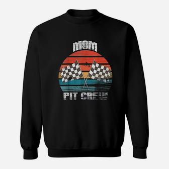 Mom Pit Crew Race Car Chekered Flag Vintage Racing Party Sweatshirt | Crazezy