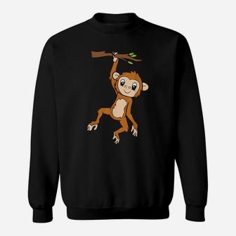 Monkey Hanging On Branch Ape Kids Cute Monkey Sweatshirt | Crazezy