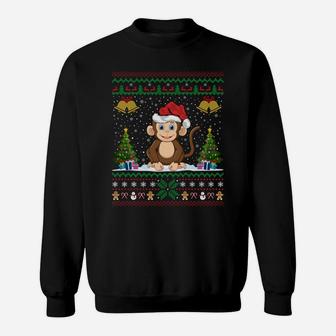 Monkeys Animal Lover Xmas Gift Ugly Monkey Christmas Sweatshirt Sweatshirt | Crazezy