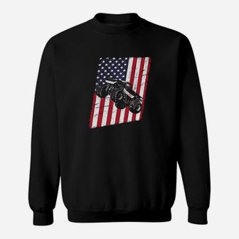 Monster Truck American Flag Racing Usa Distressed Sweatshirt - Monsterry