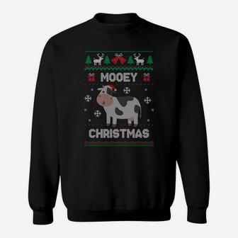 Mooey Christmas Cow Santa Claus Hat Ugly Christmas Sweater Sweatshirt | Crazezy