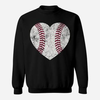 Mother's Day Gift Distressed Heart Baseball Heart Mom Mommy Sweatshirt | Crazezy