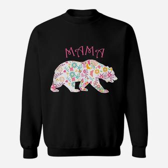 Mother's Day T-Shirt Pink Floral Best Mama Bear Shirt Gift Sweatshirt | Crazezy