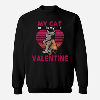 My Cat Is My Valentine Cat Lover Retro Sunset Color Sweatshirt - Monsterry