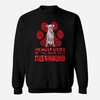 My Heart Is Held By The Paws Of A Greyhound Valentines Day Sweatshirt - Monsterry