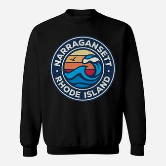 Narragansett Rhode Island Ri Vintage Nautical Waves Design Sweatshirt | Crazezy UK