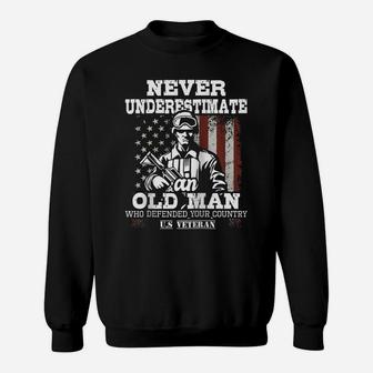 Never Underestimate An Old Man - Patriotic Us Veteran Flag Raglan Baseball Tee Sweatshirt | Crazezy CA