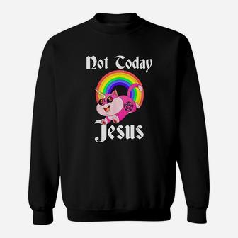 Not Today Jesus Cat Rainbow Sweatshirt | Crazezy