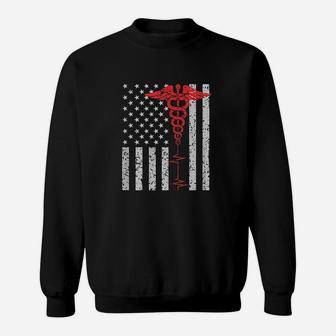Nurse For Women Thin Red Line Caduceus American Flag Sweatshirt | Crazezy CA