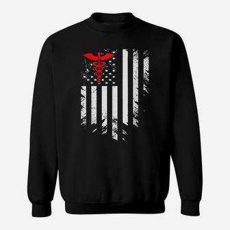Nurse Thin Red Line Caduceus American Flag Sweatshirt | Crazezy DE
